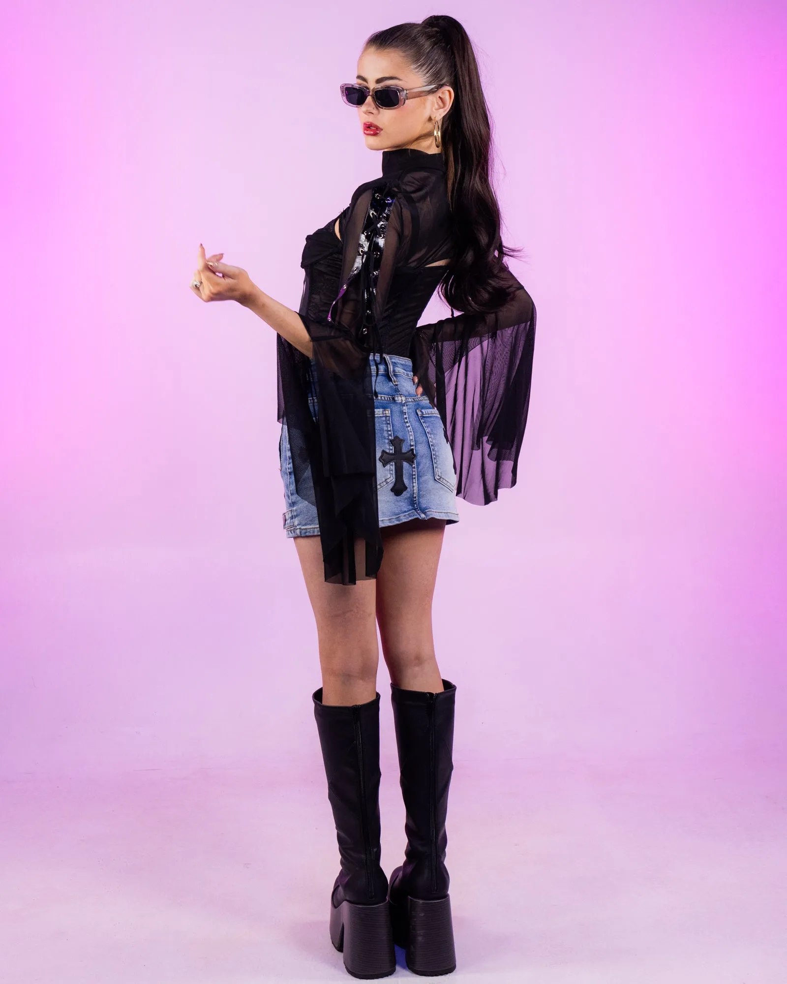 Dark Moonlight Women's Black Mesh Shrug