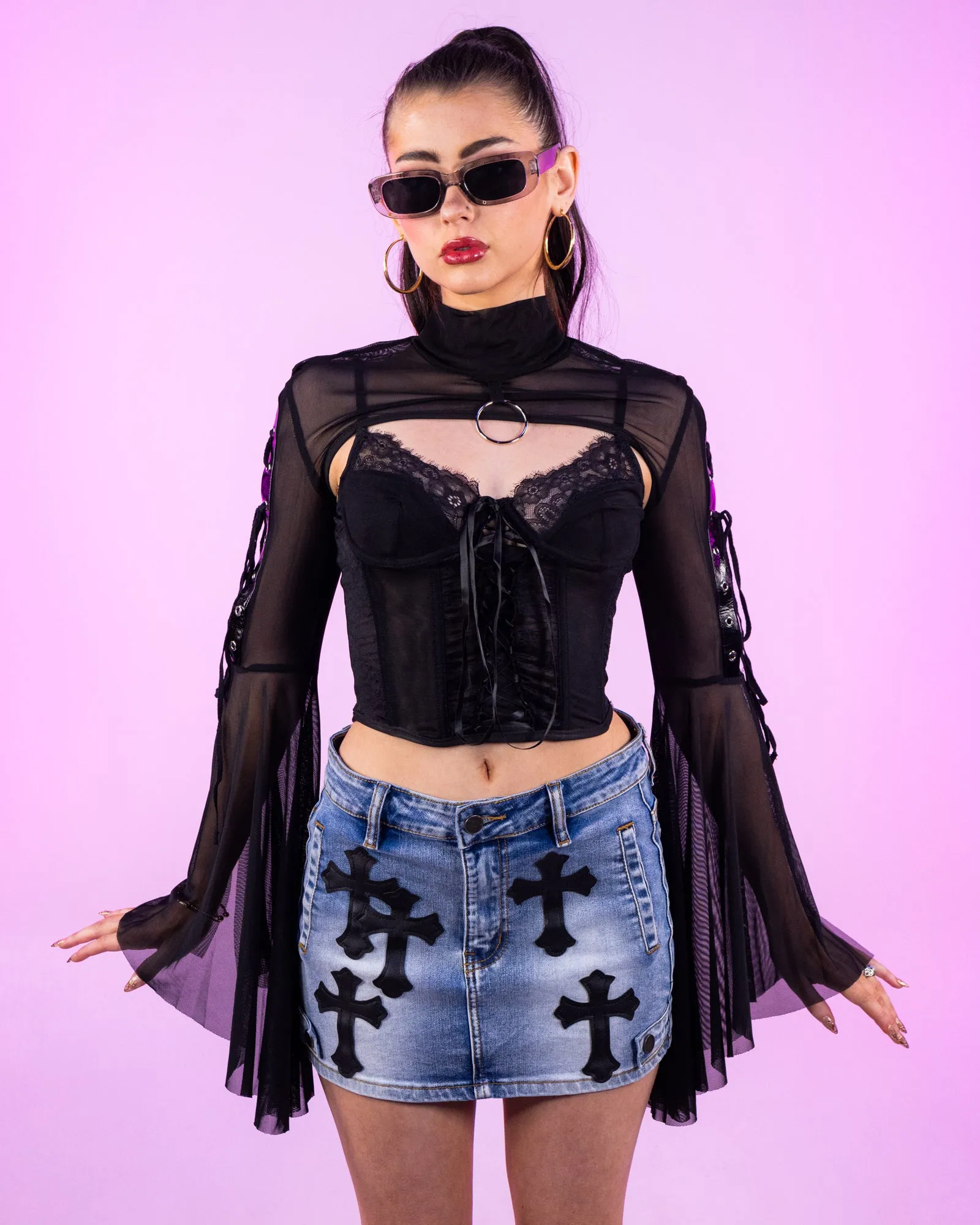 Dark Moonlight Women's Black Mesh Shrug