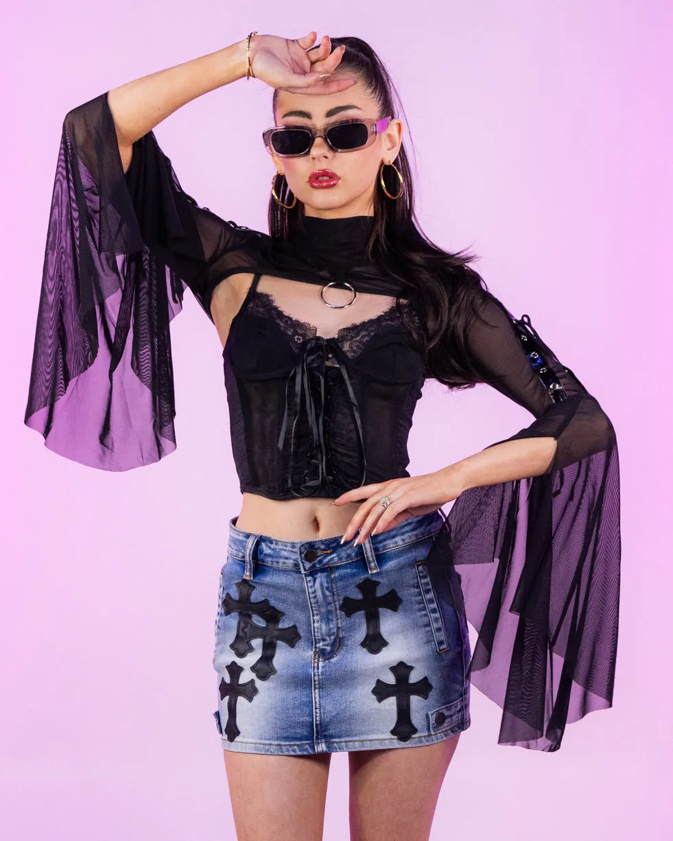 Dark Moonlight Women's Black Mesh Shrug