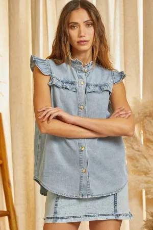 Delite Denim Ruffled Blouse