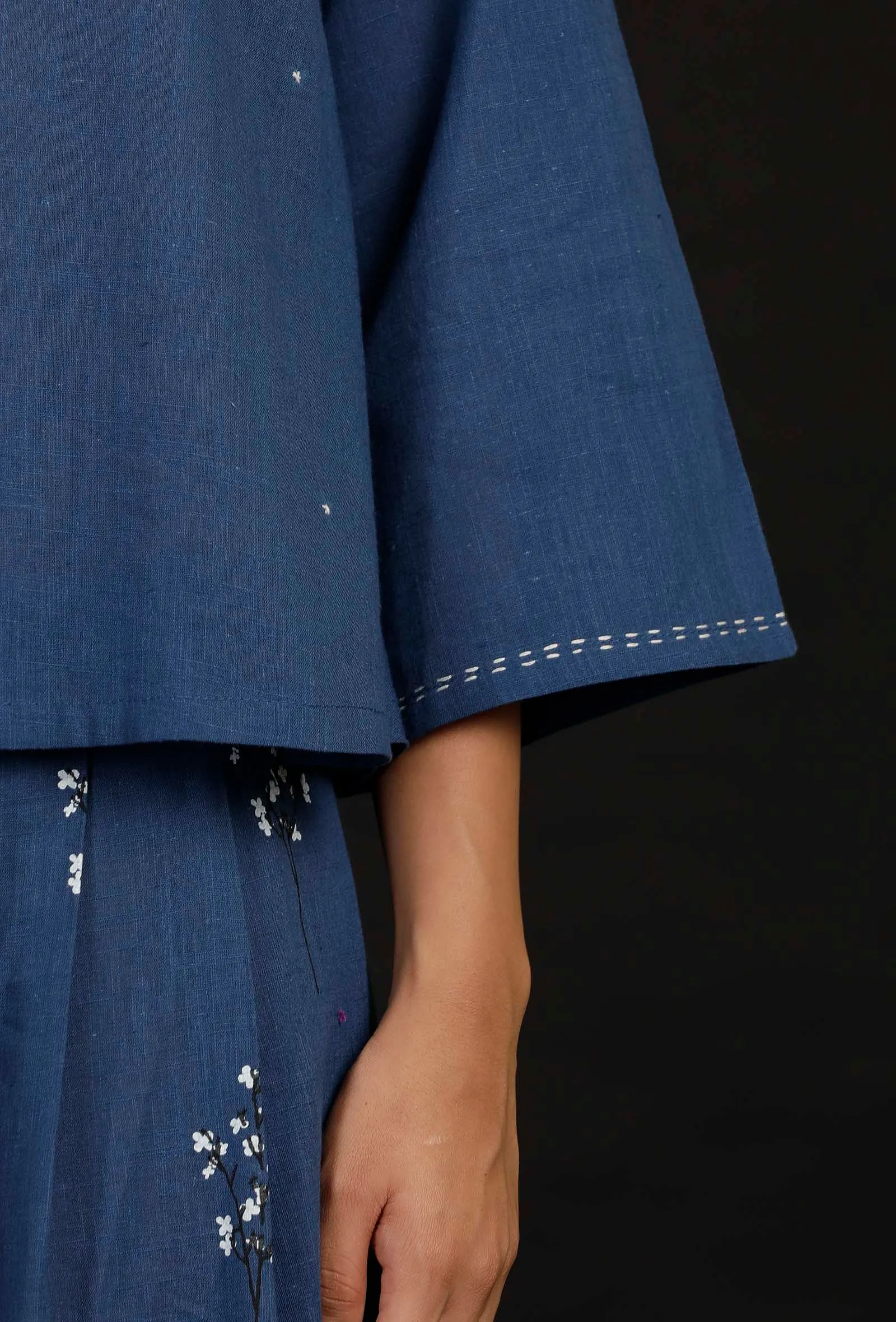 Denim Blue Hand Detailed Cotton Top