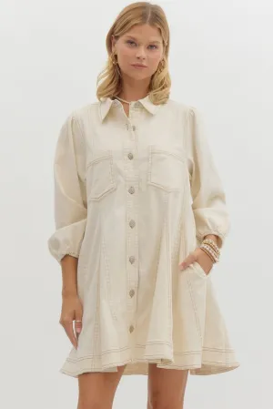 Denim Buttoned Mini Dress {Ecru}