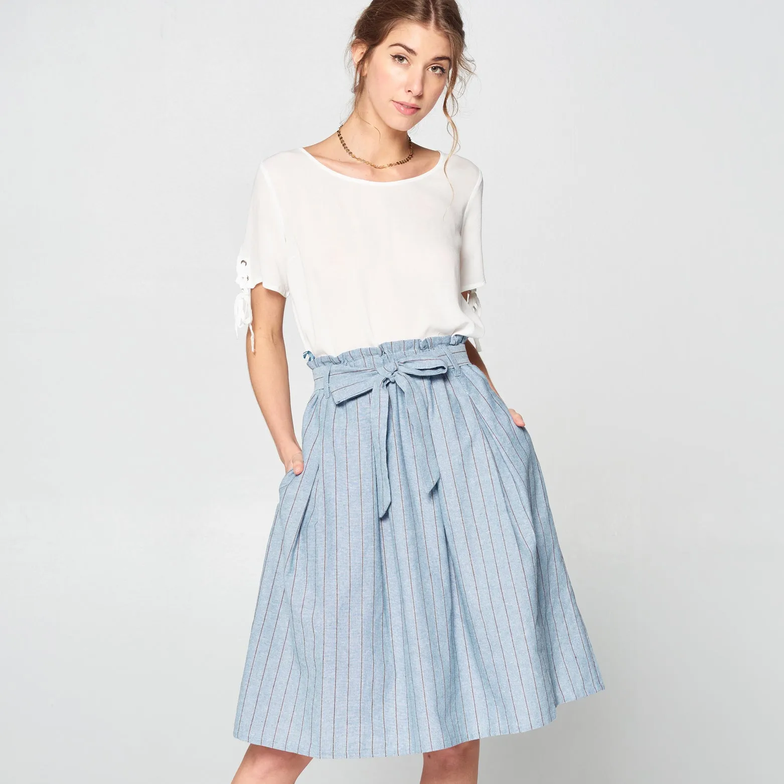 Denim Striped Cotton Skirt