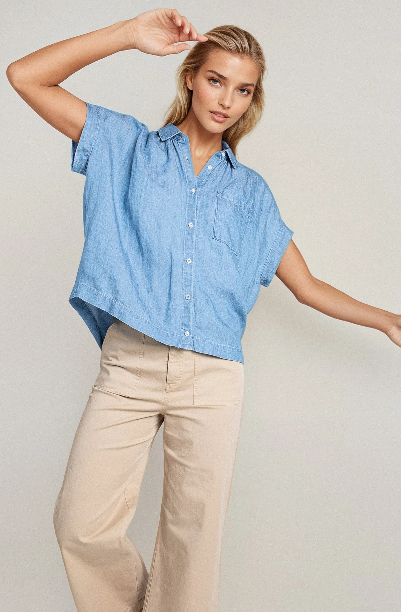 Denim Tencel/Linen Shorter Sleeve Shirt