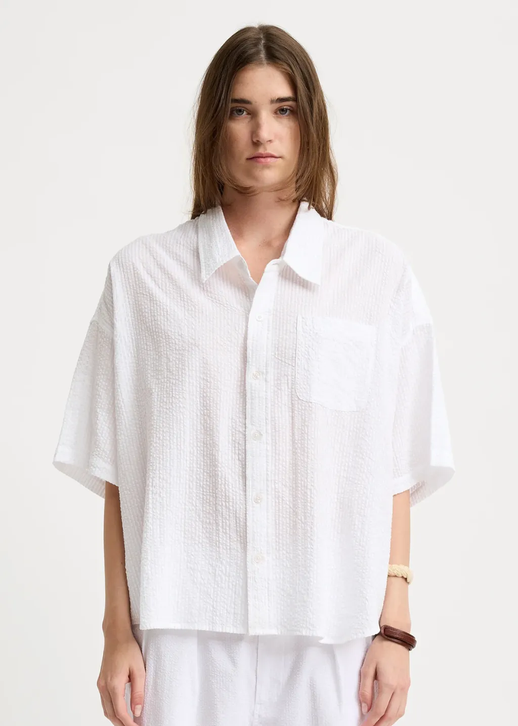 Denimist Short Sleeve Button Down in White