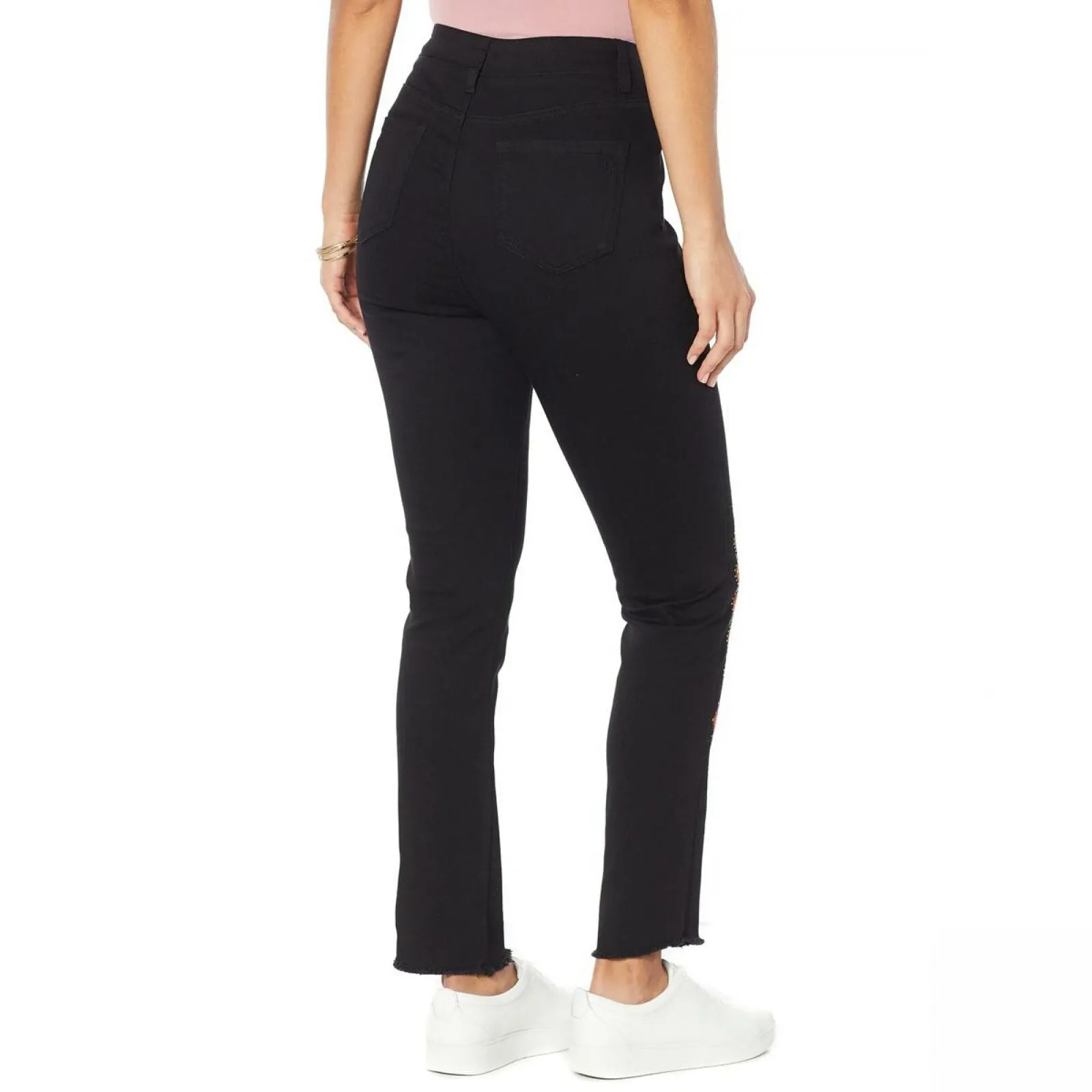 DG2 by Diane Gilman Women's Petite Embroidered Pull On Exposed Button Jeans