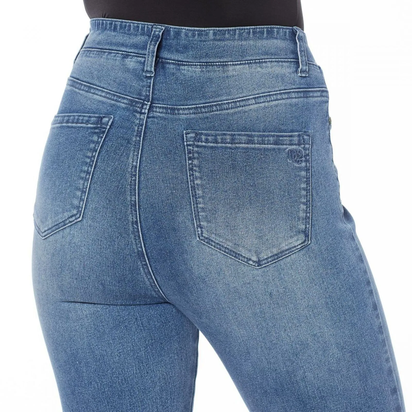 DG2 by Diane Gilman Women's Petite Embroidered Pull On Exposed Button Jeans