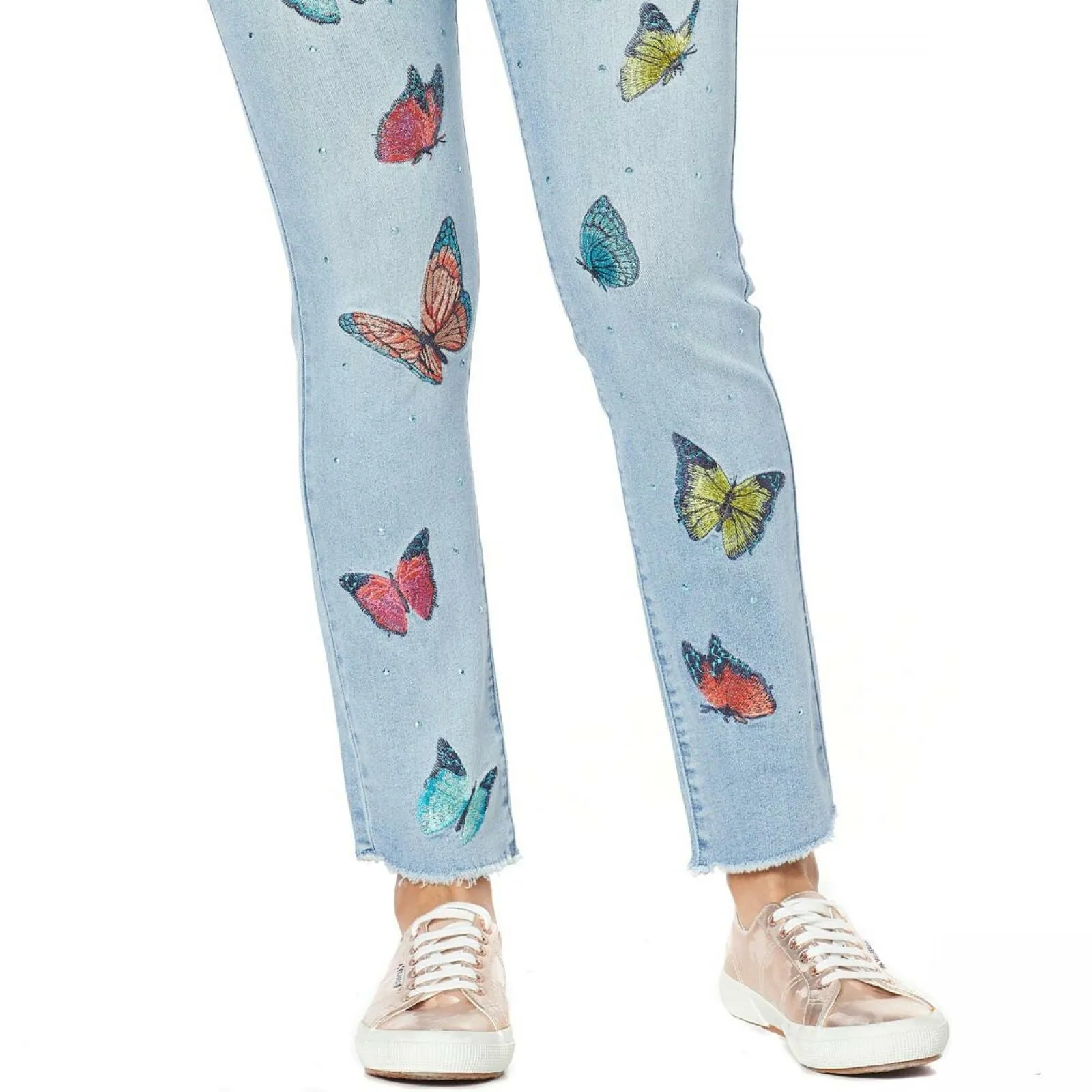 DG2 by Diane Gilman Women's Petite Embroidered Pull On Exposed Button Jeans