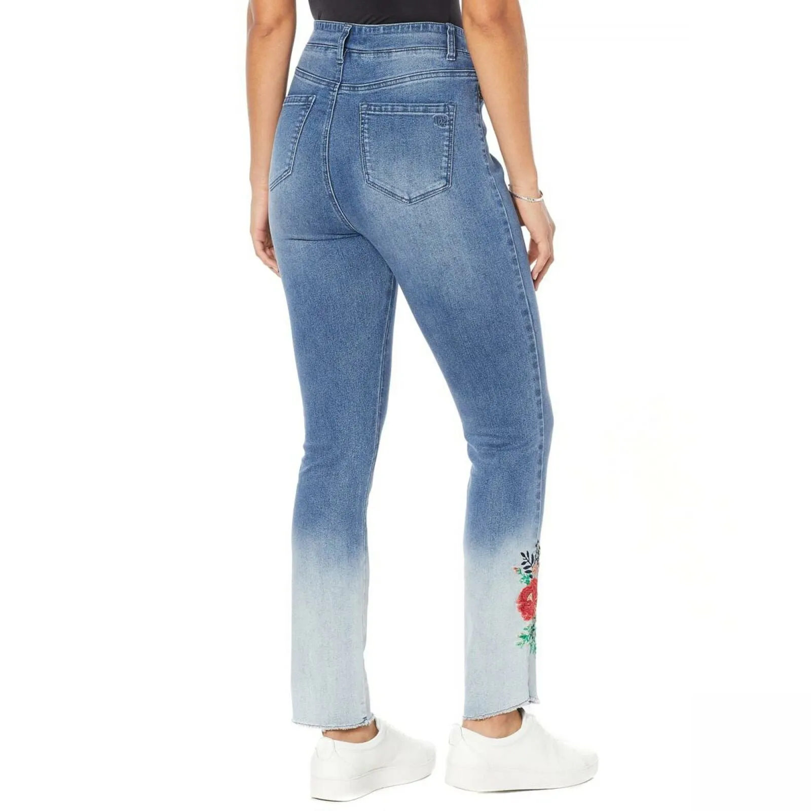 DG2 by Diane Gilman Women's Petite Embroidered Pull On Exposed Button Jeans