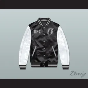 DMX Ruff Ryders Black and White Varsity Letterman Satin Bomber Jacket