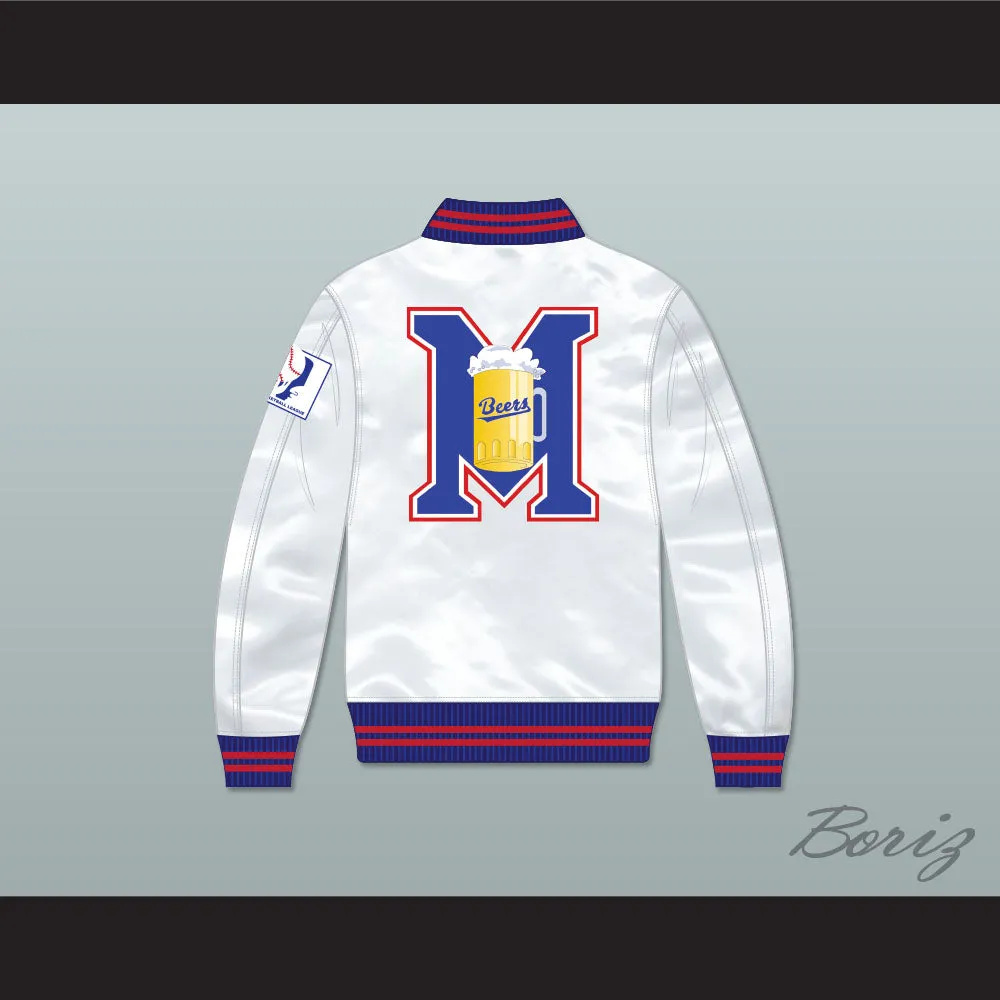 Doug Remer 17 Milwaukee Beers BASEketball White Varsity Letterman Satin Bomber Jacket