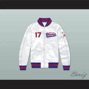 Doug Remer 17 Milwaukee Beers BASEketball White Varsity Letterman Satin Bomber Jacket