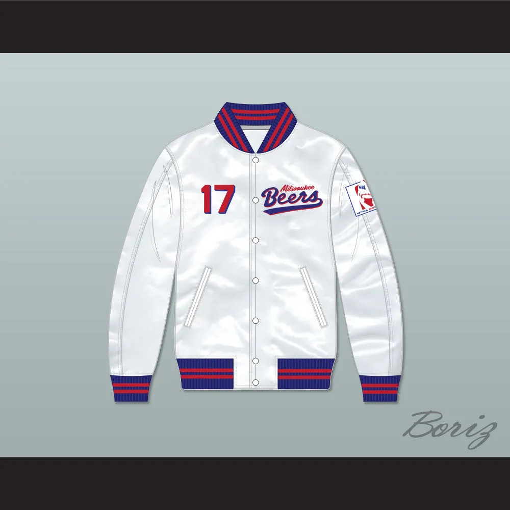Doug Remer 17 Milwaukee Beers BASEketball White Varsity Letterman Satin Bomber Jacket
