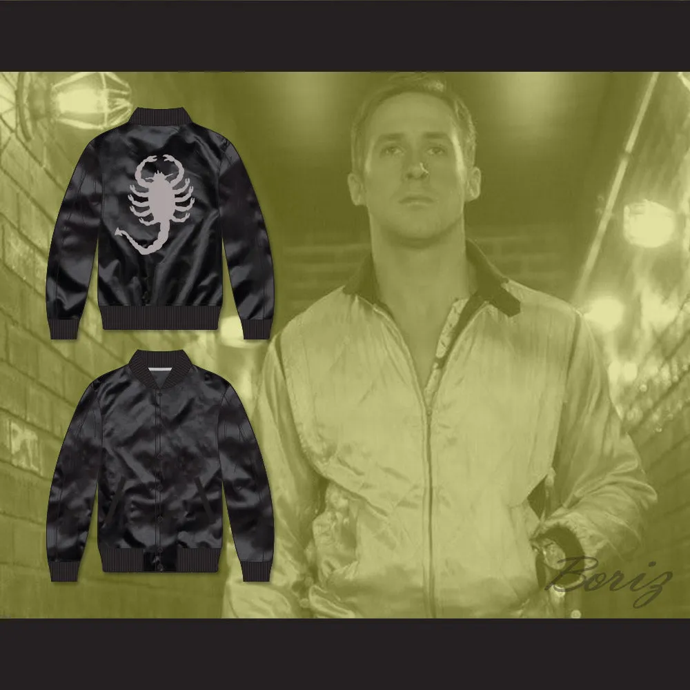 Driver Scorpion Black Varsity Letterman Satin Bomber Jacket