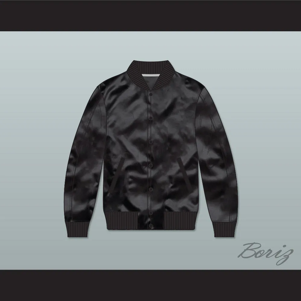 Driver Scorpion Black Varsity Letterman Satin Bomber Jacket