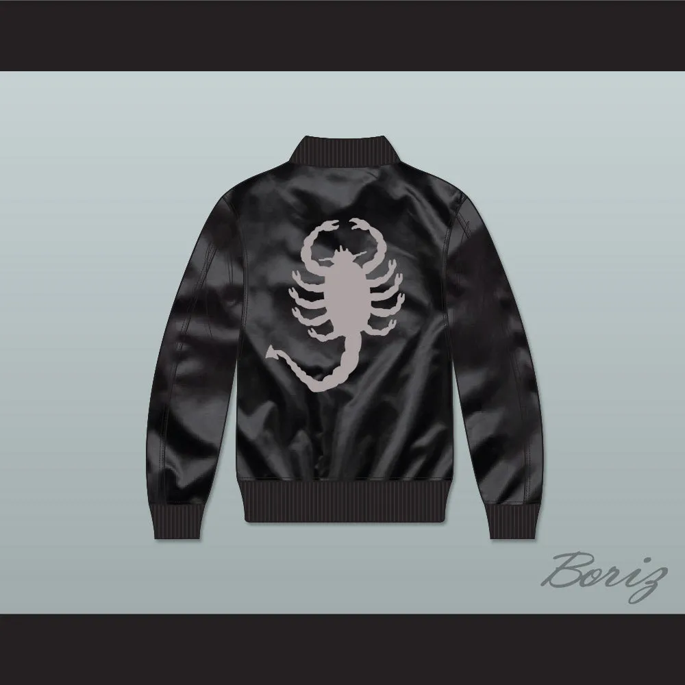 Driver Scorpion Black Varsity Letterman Satin Bomber Jacket