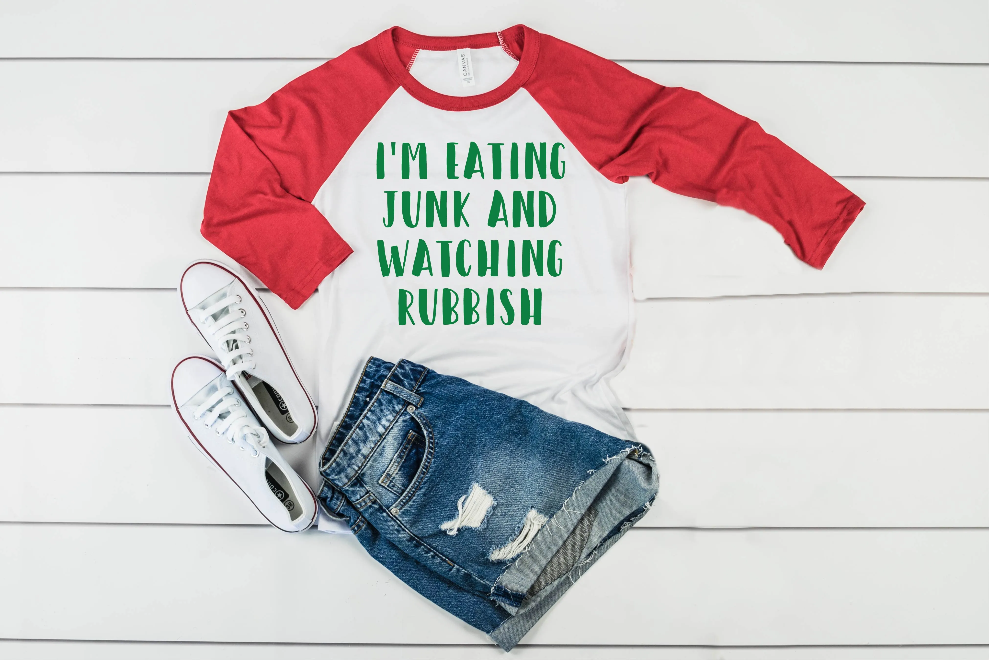 Eating Junk And Watching Rubbish Christmas Raglan | Unisex Raglan
