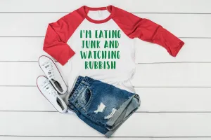 Eating Junk And Watching Rubbish Christmas Raglan | Unisex Raglan