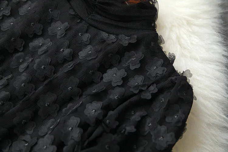 Elegant Black Flower Splicing Beading Tops Skirts Two-piece Set