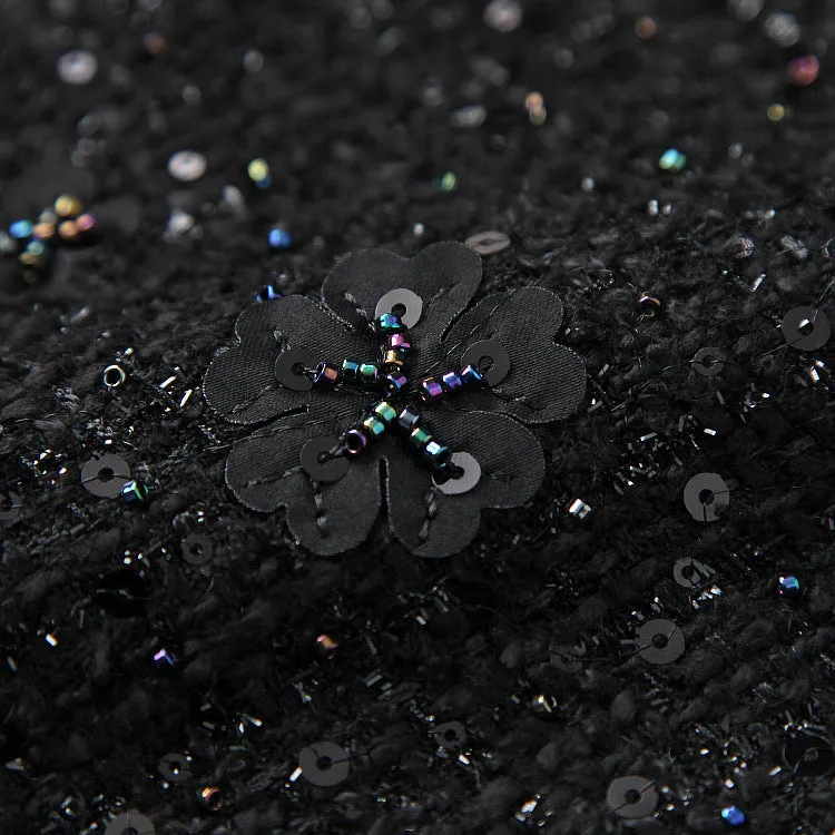 Elegant Black Flower Splicing Beading Tops Skirts Two-piece Set