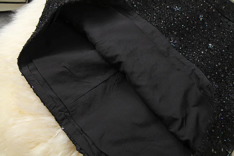 Elegant Black Flower Splicing Beading Tops Skirts Two-piece Set
