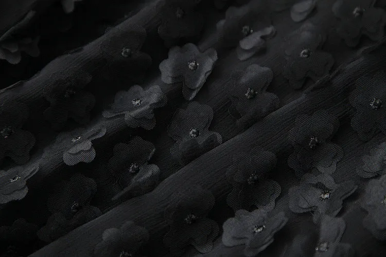 Elegant Black Flower Splicing Beading Tops Skirts Two-piece Set
