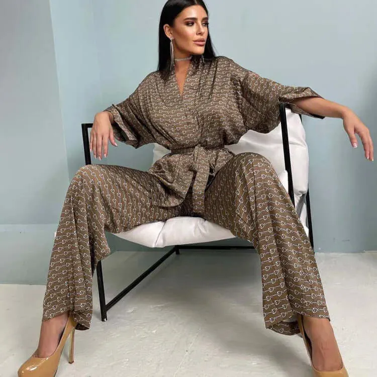 Elegant Printed Satin Lounge Set