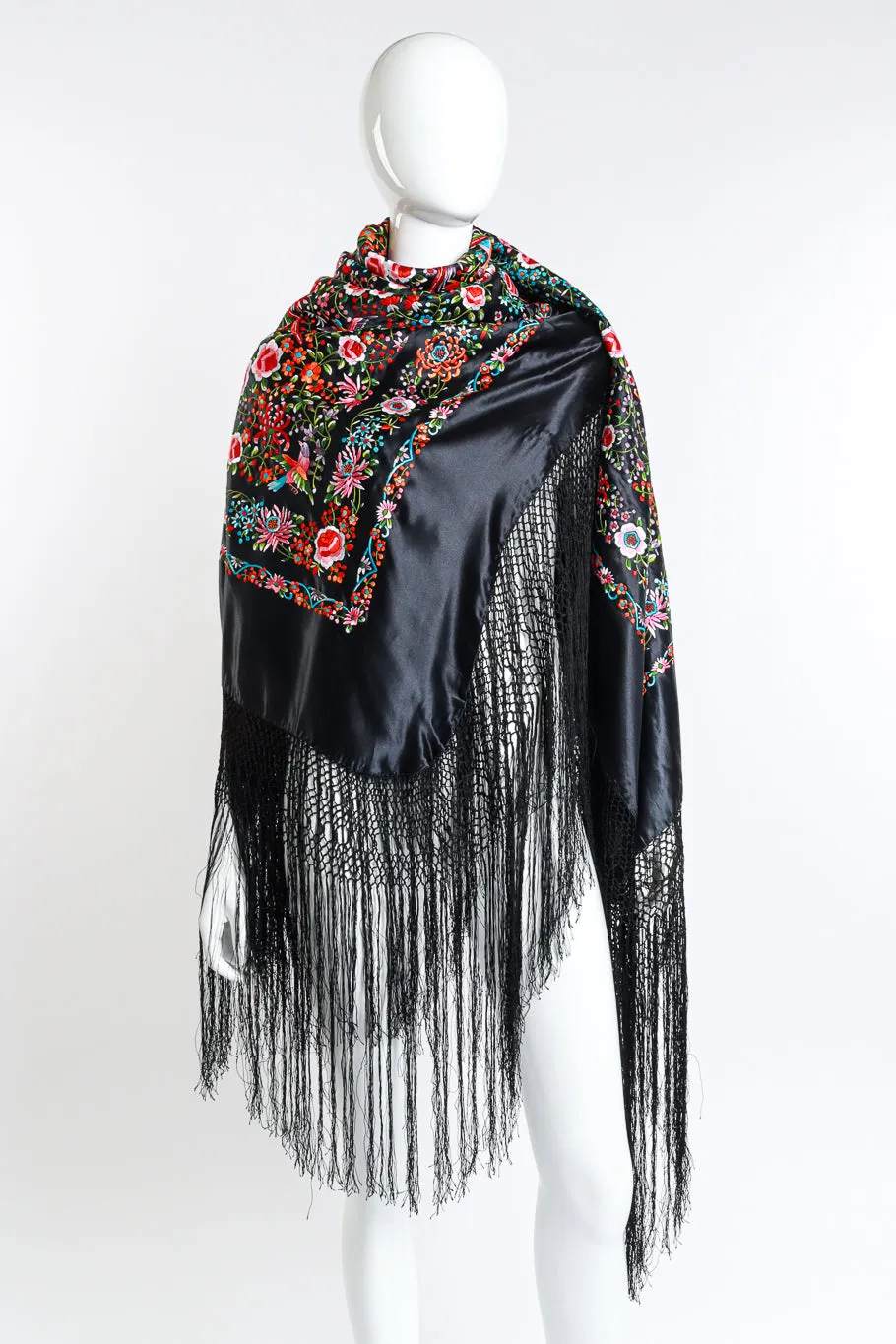 Embroidered Floral Fringe Piano Shawl