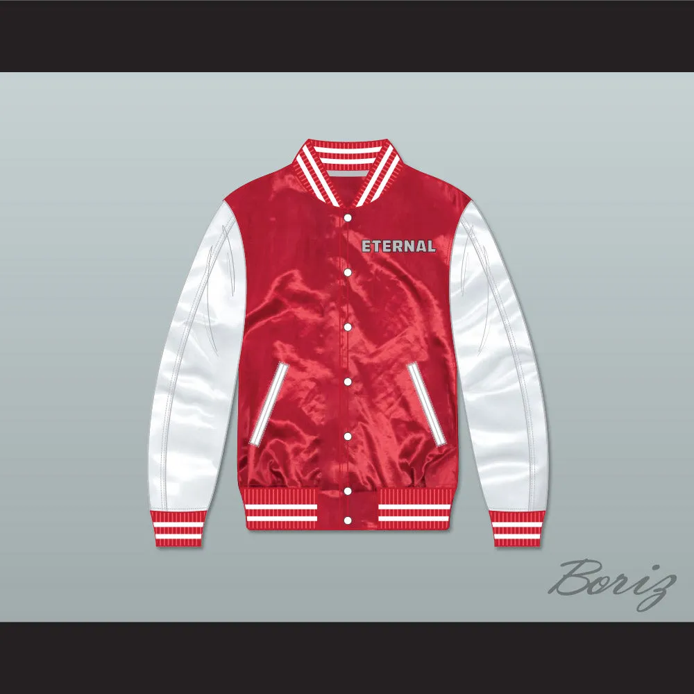 Eternal Red/ White Varsity Letterman Satin Bomber Jacket