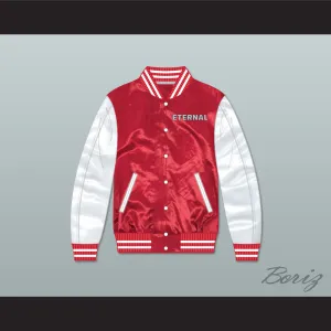 Eternal Red/ White Varsity Letterman Satin Bomber Jacket