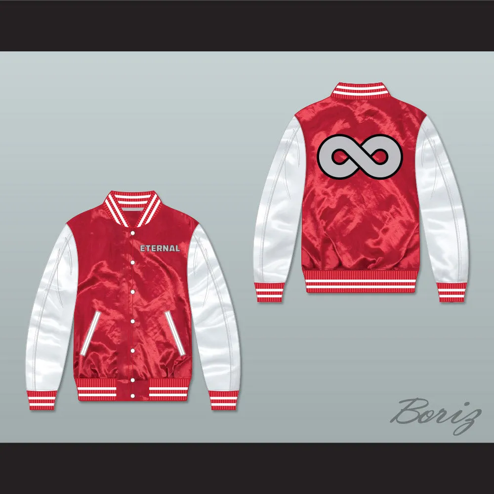 Eternal Red/ White Varsity Letterman Satin Bomber Jacket