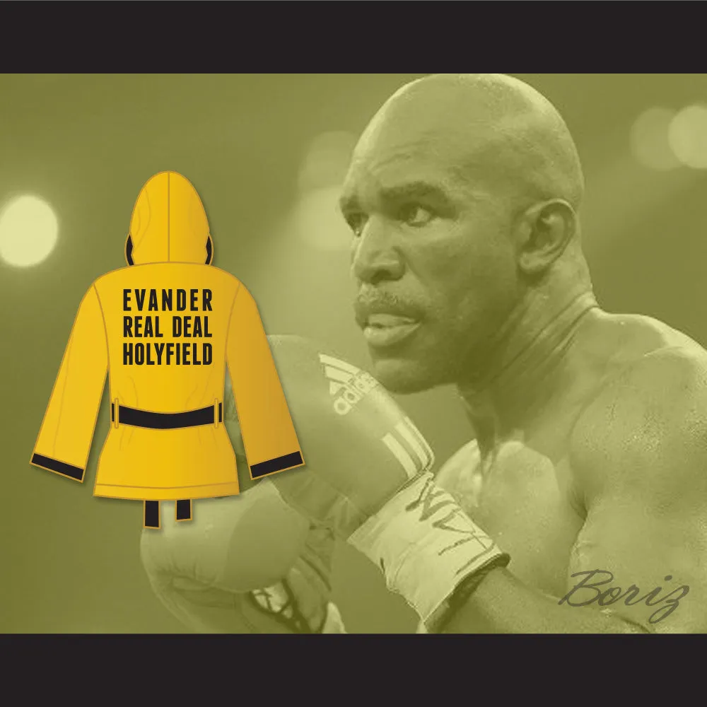 Evander 'Real Deal' Holyfield Gold Satin Half Boxing Robe with Hood