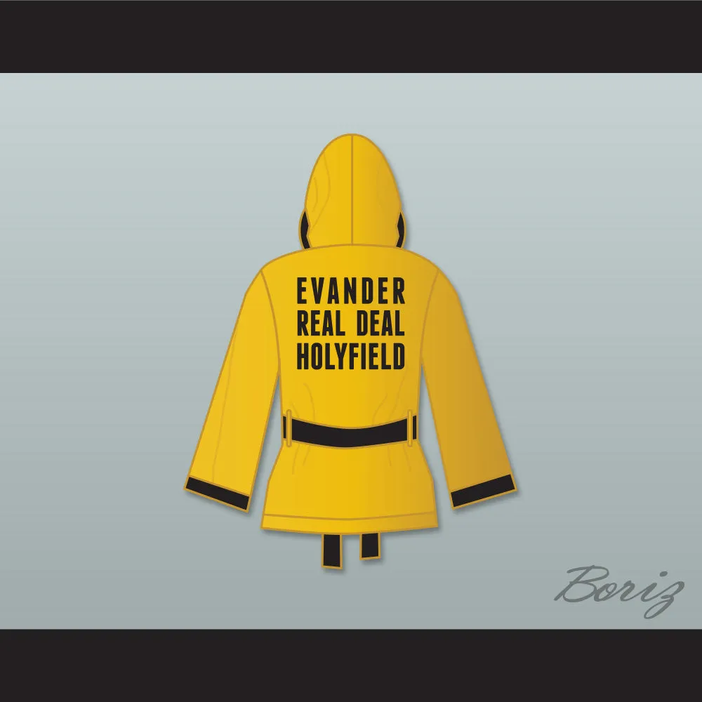 Evander 'Real Deal' Holyfield Gold Satin Half Boxing Robe with Hood