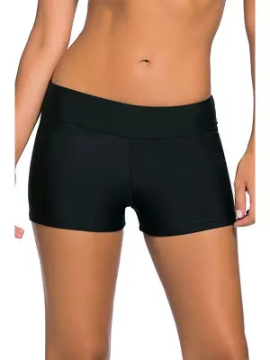 Fashion Hot Spring Black Low Waist Women's Swimming Trunks