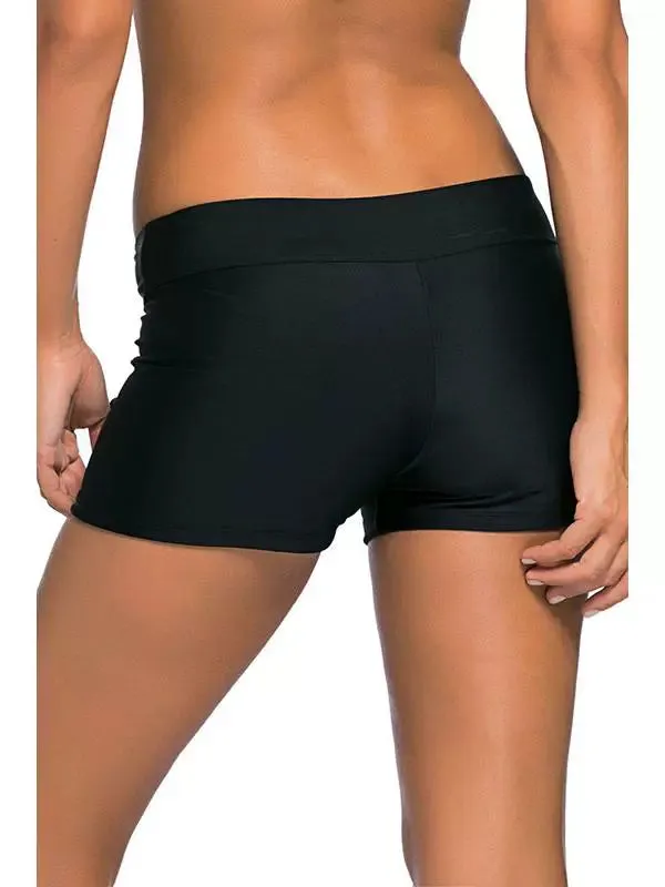 Fashion Hot Spring Black Low Waist Women's Swimming Trunks