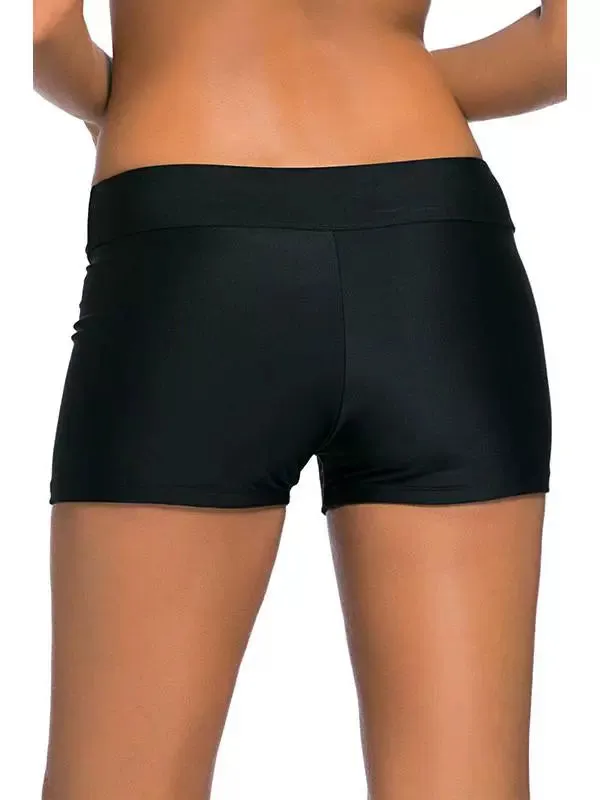 Fashion Hot Spring Black Low Waist Women's Swimming Trunks
