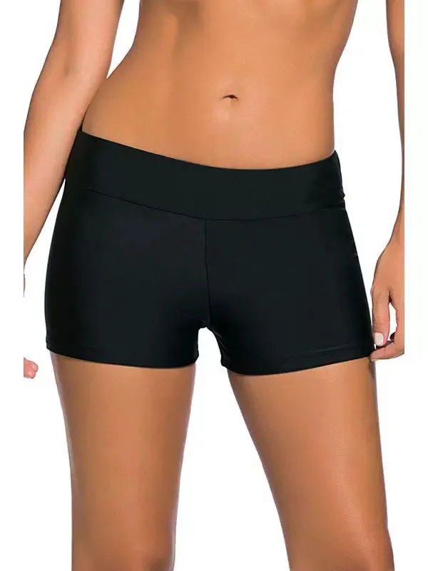 Fashion Hot Spring Black Low Waist Women's Swimming Trunks