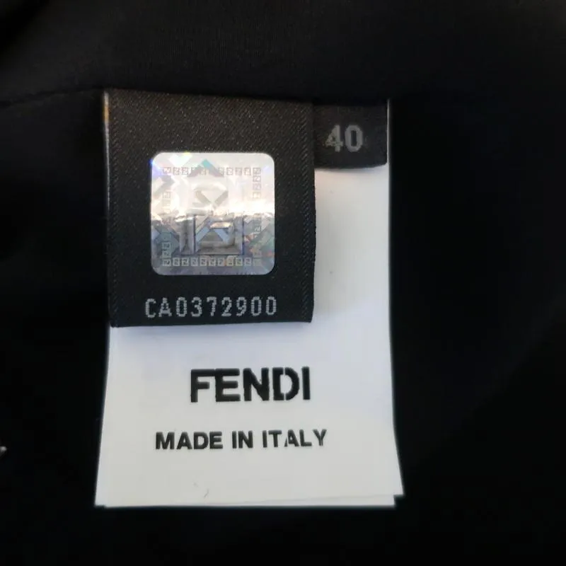 Fendi Dress Black Metallic-Flecked Draped Silk Size 40 Sleeveless V-Neck