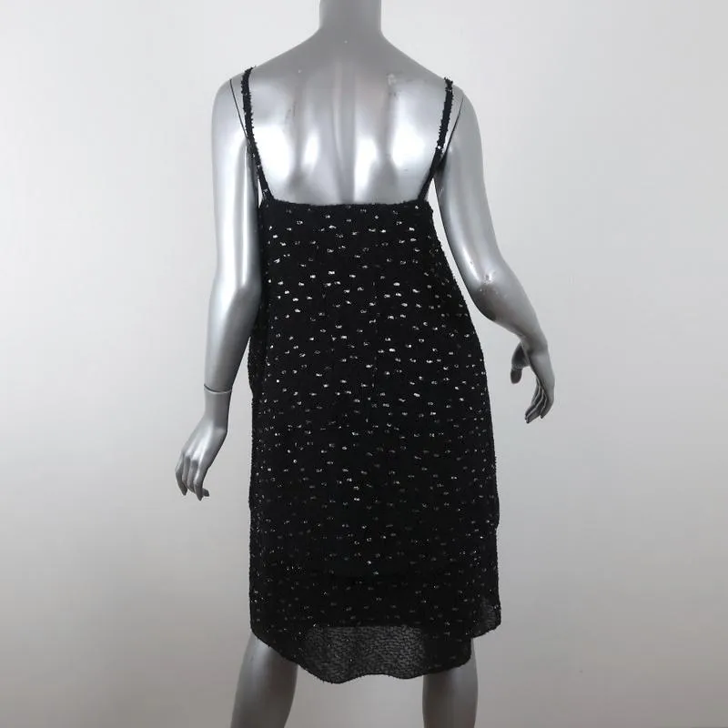 Fendi Dress Black Metallic-Flecked Draped Silk Size 40 Sleeveless V-Neck