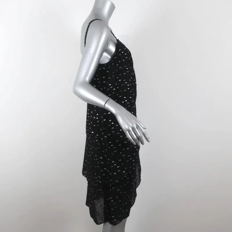 Fendi Dress Black Metallic-Flecked Draped Silk Size 40 Sleeveless V-Neck