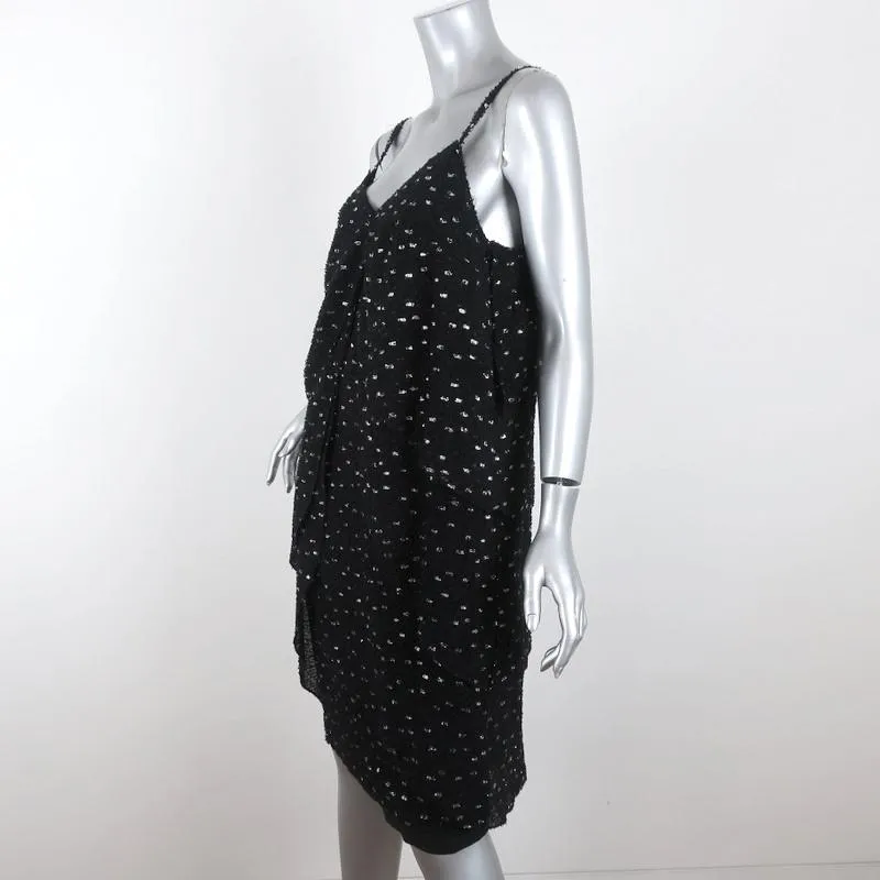 Fendi Dress Black Metallic-Flecked Draped Silk Size 40 Sleeveless V-Neck