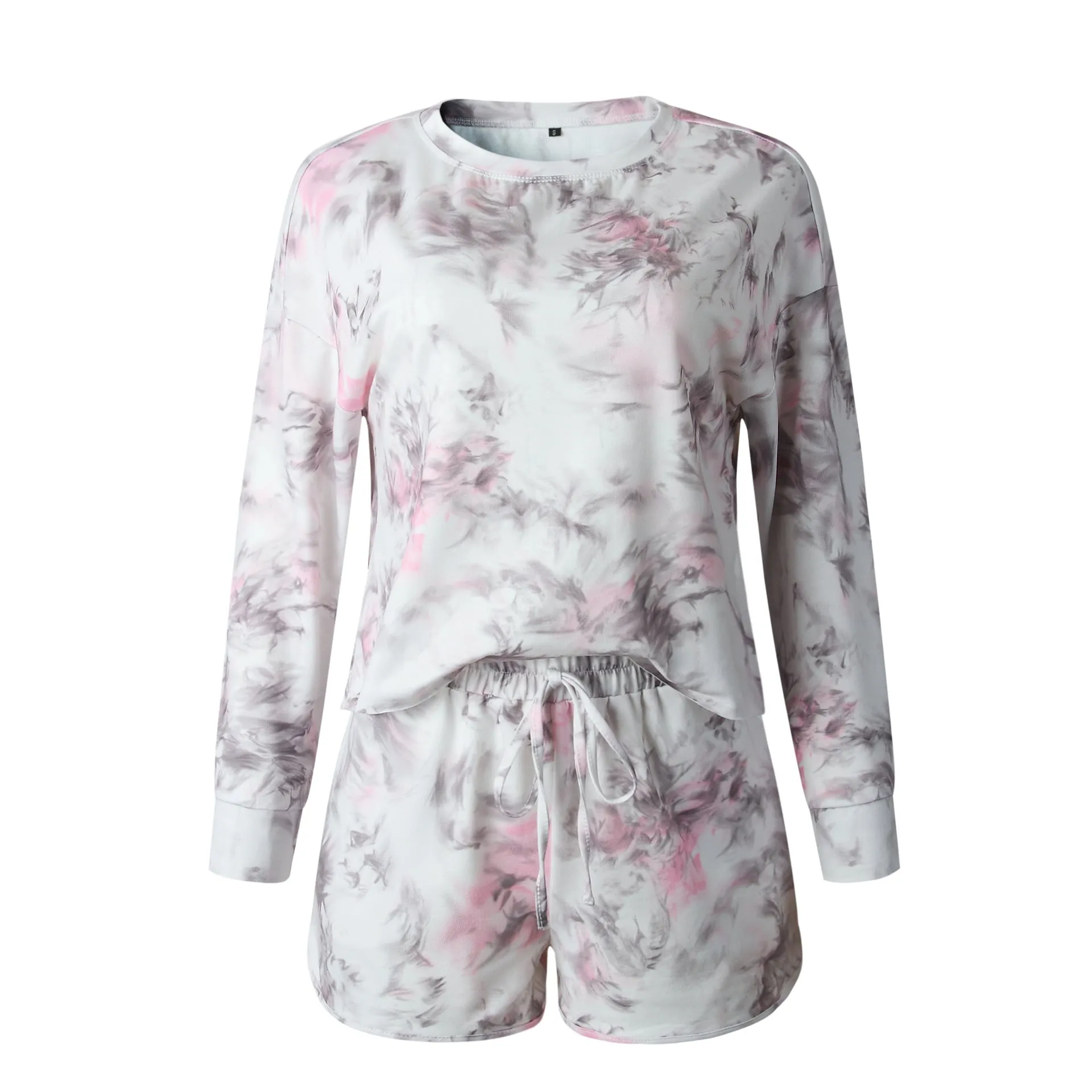 Floral Two-piece Set Cotton T-Shirt Lace-up Shorts Loungewear