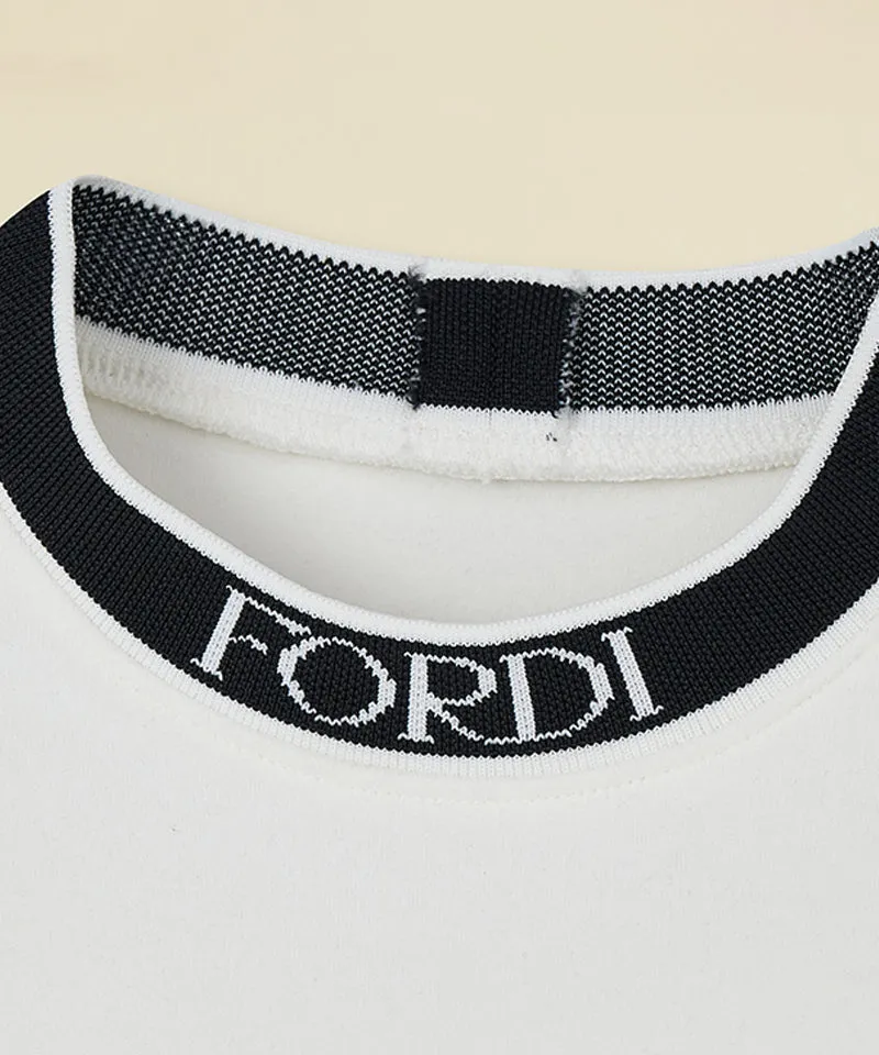 FORDI Logo Band Mock Neck Fleece T-Shirt - White