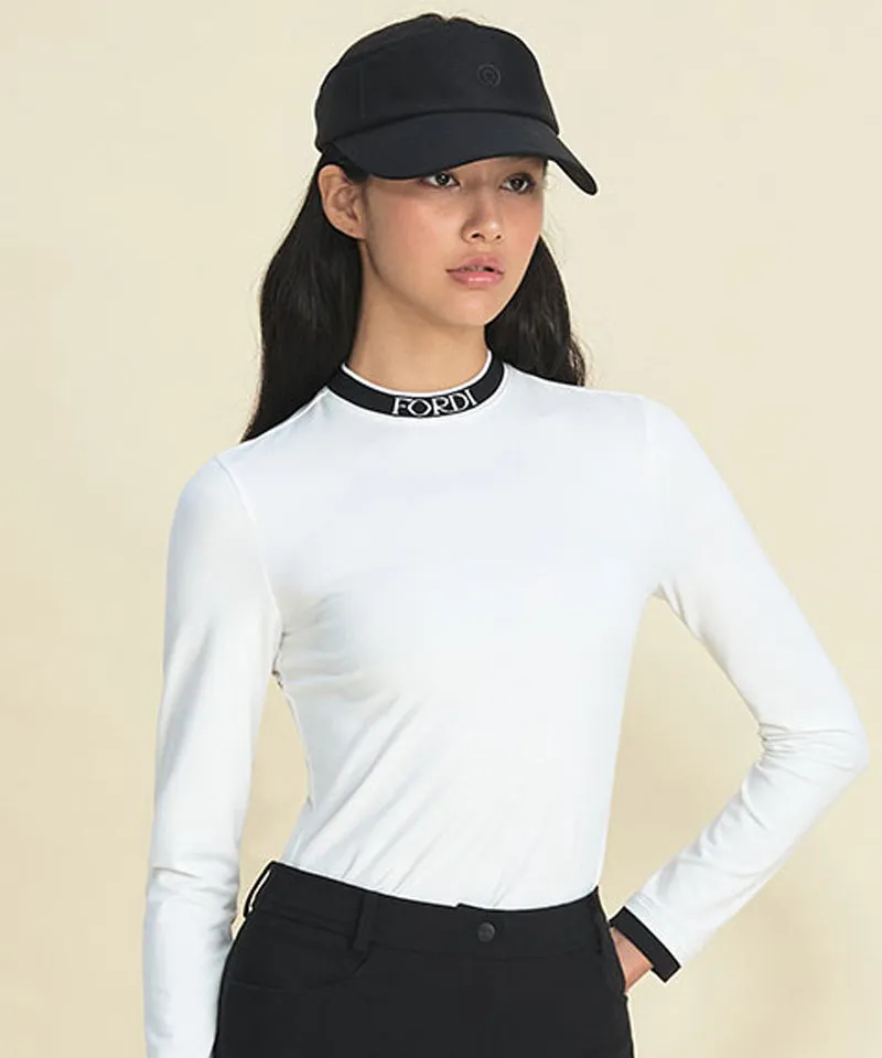 FORDI Logo Band Mock Neck Fleece T-Shirt - White