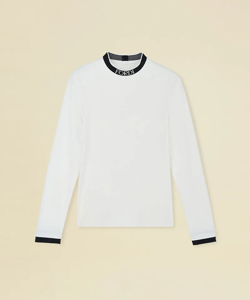 FORDI Logo Band Mock Neck Fleece T-Shirt - White