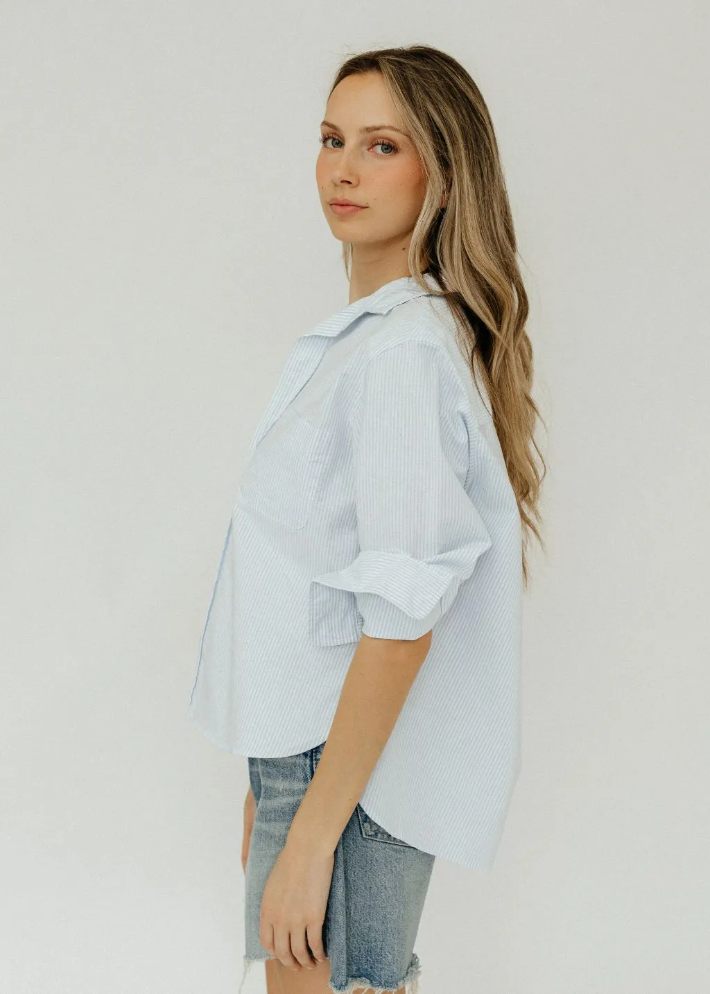 Frank & Eileen 'Silvio' Untuckable Button-Up in Light Blue Stripe