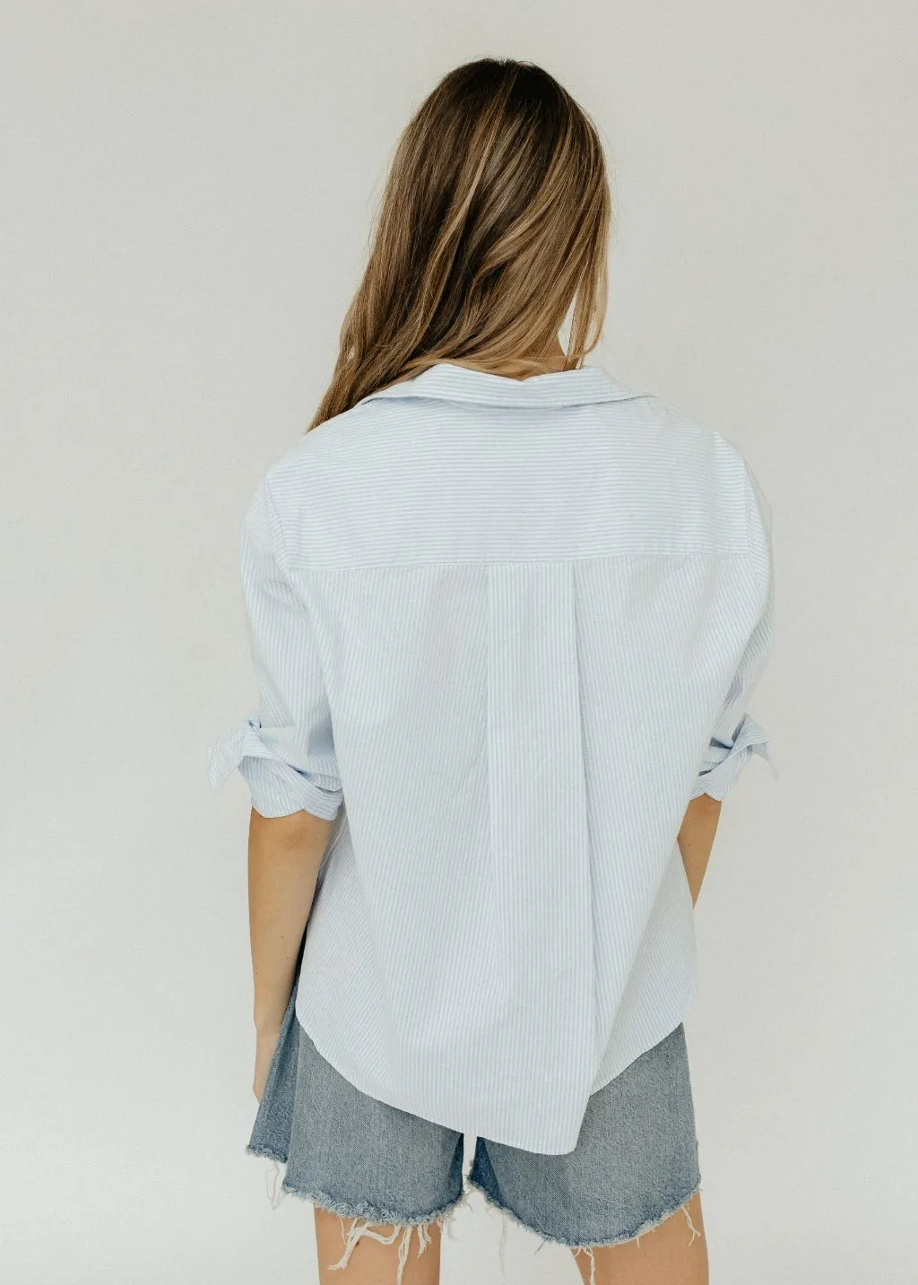 Frank & Eileen 'Silvio' Untuckable Button-Up in Light Blue Stripe
