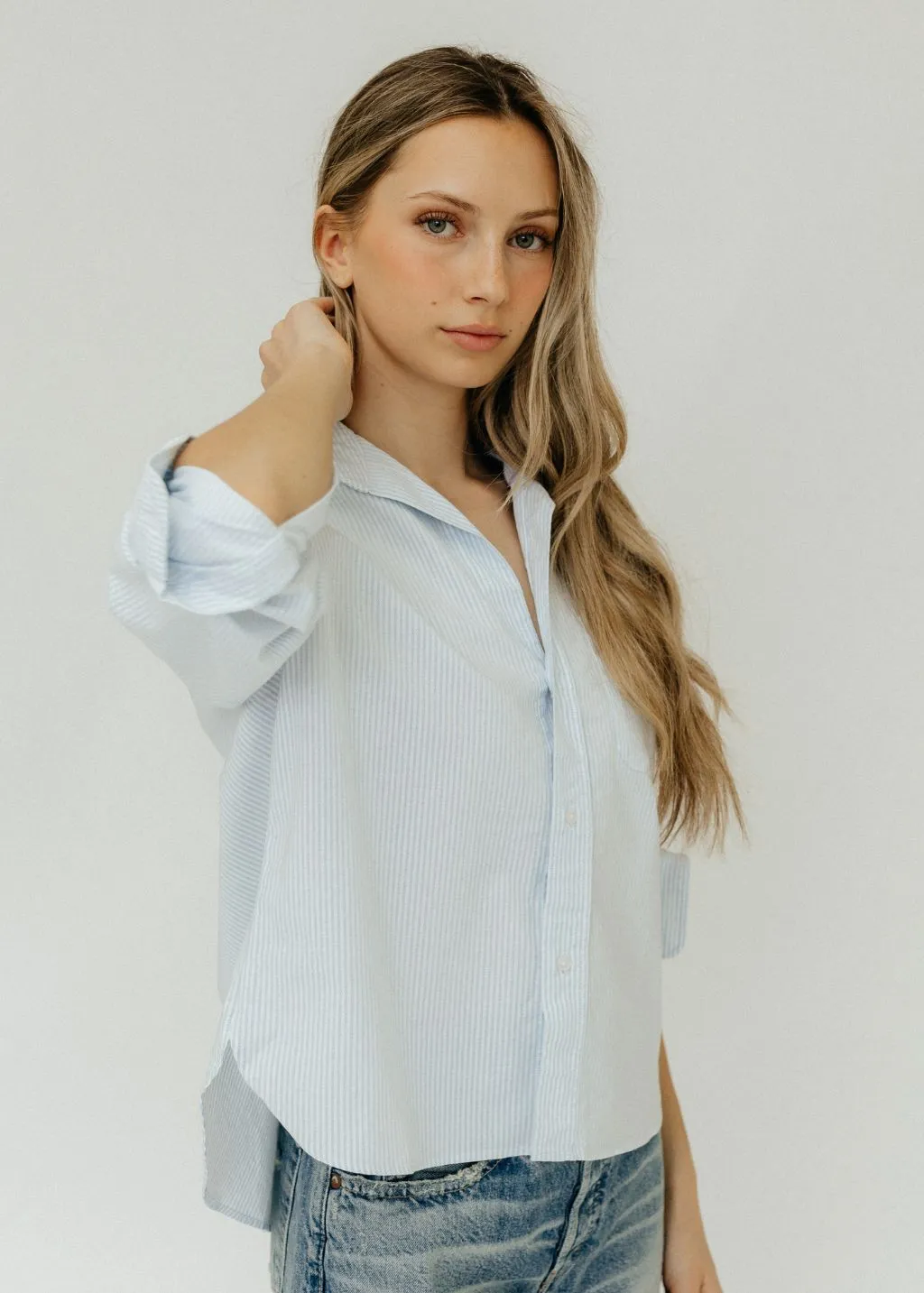 Frank & Eileen 'Silvio' Untuckable Button-Up in Light Blue Stripe