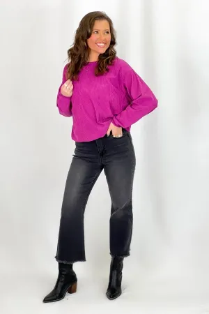 Fuchsia Ribbed Long Sleeve Pullover Top *Final Sale*