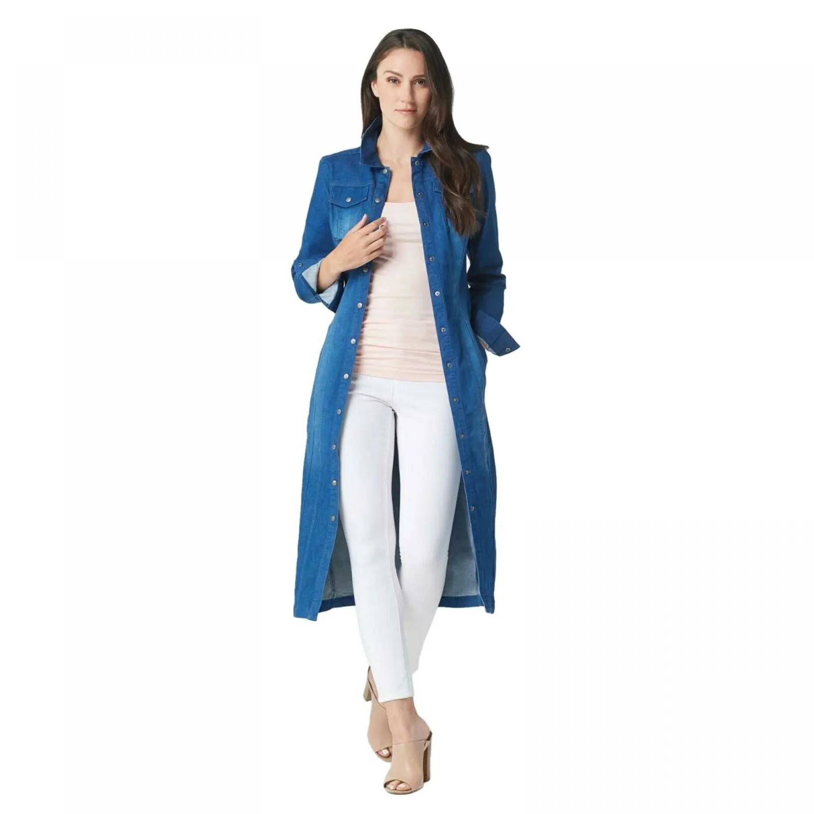G.I.L.I. Women's Denim Midi Duster Shirt Dress